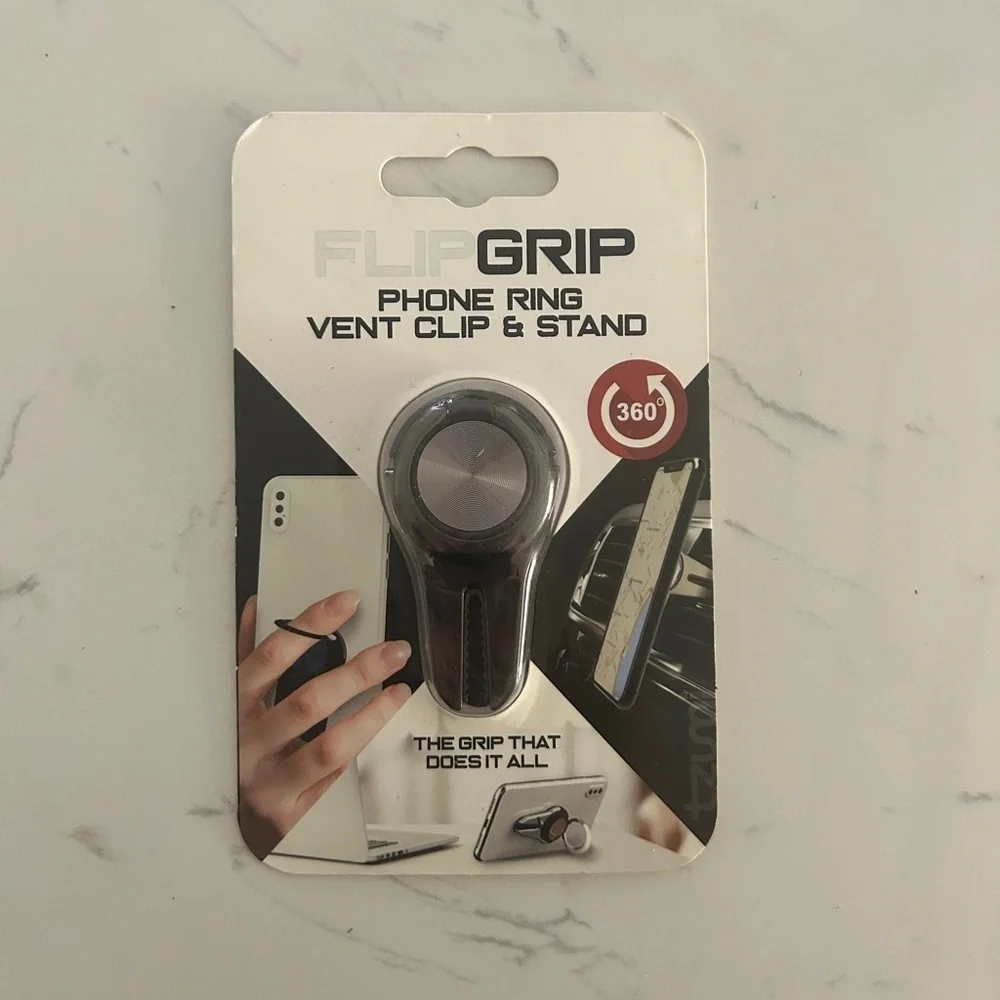 FlipGrip 3-in-1 Phone Ring Holder, Vent Clip & Stand – 360° Rotation – NEW